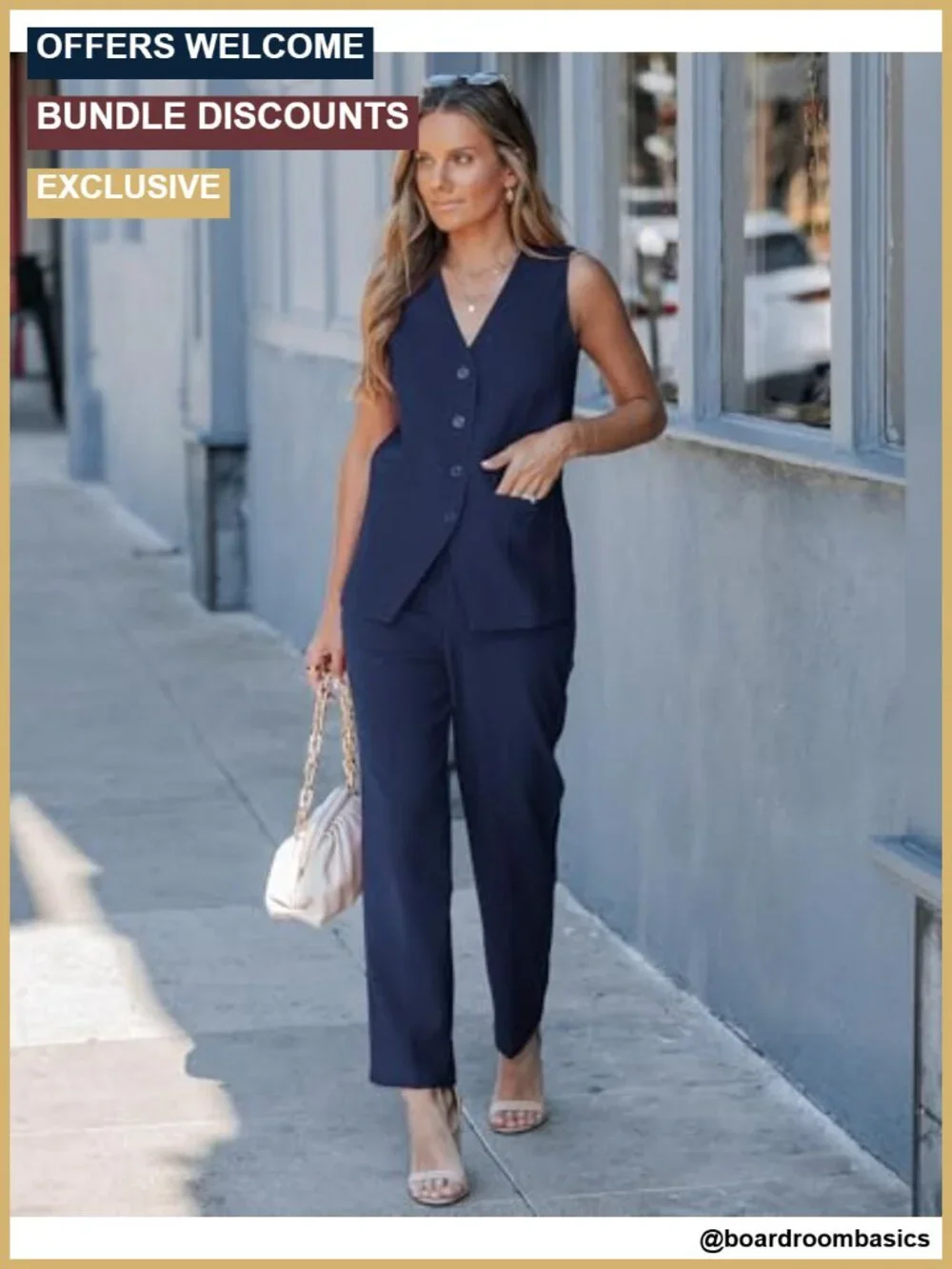 2 Piece Pantsuit Set Sleeveless Blazer Straight Leg Dress Pants Business Workout
